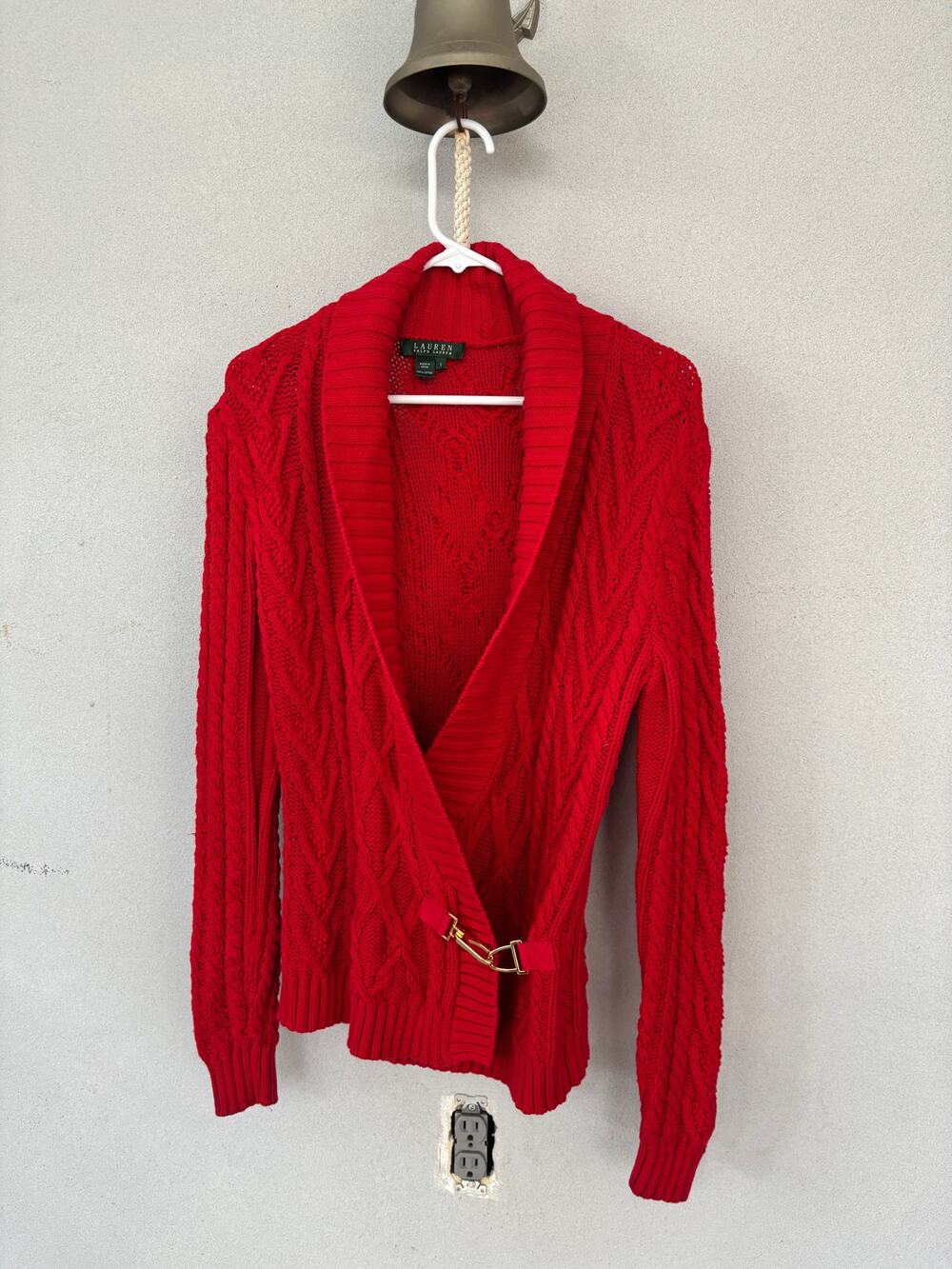 Ralph Lauren Red Cable Knit Cardigan 100% Cotton Winter Christmas Holiday